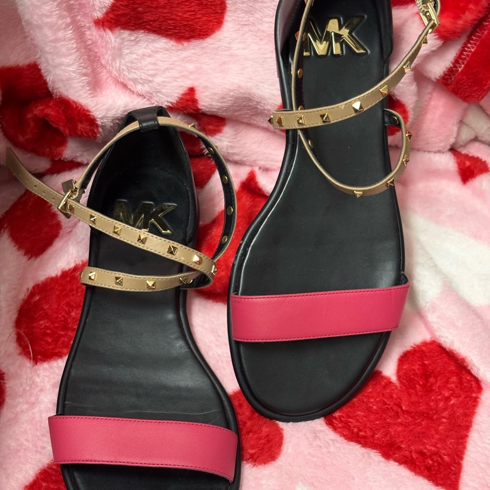 Michael Kors Black, Pink, and Gold Sandals
